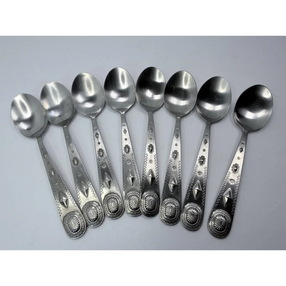Wallace TAOS Stainless Southwest Motif 8 Oval Soup Spoons 18/0 Flatware #2